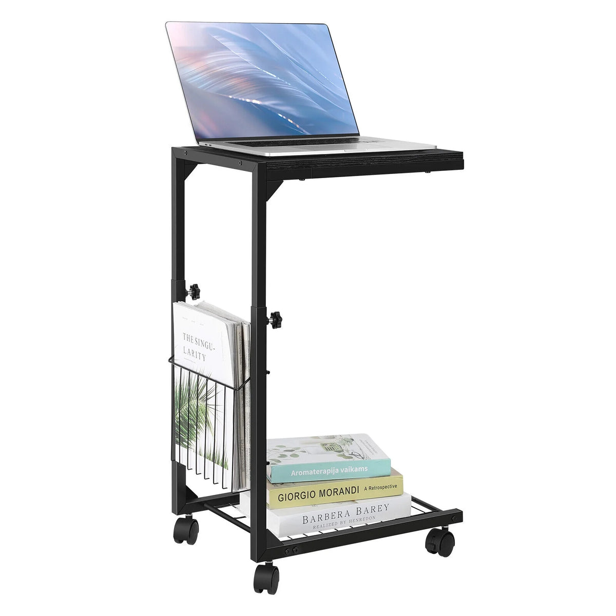 C Shaped Side Table with Wheels & Storage Shelves H28882