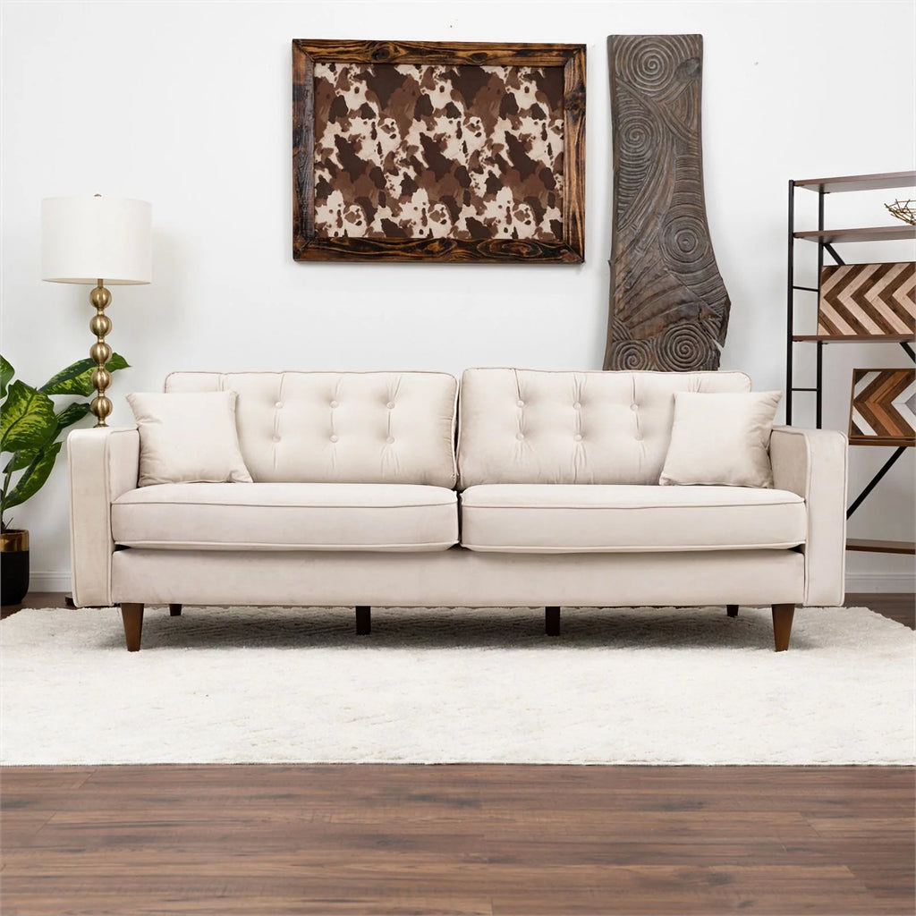 Beige Velvet Living Room Couch M779