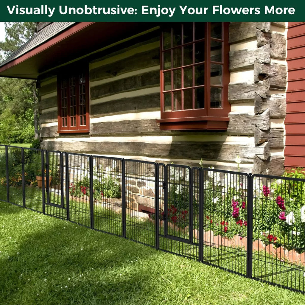 32 Panels 72ft L×40in H Black Metal Garden Fence with 2 Gates Q425