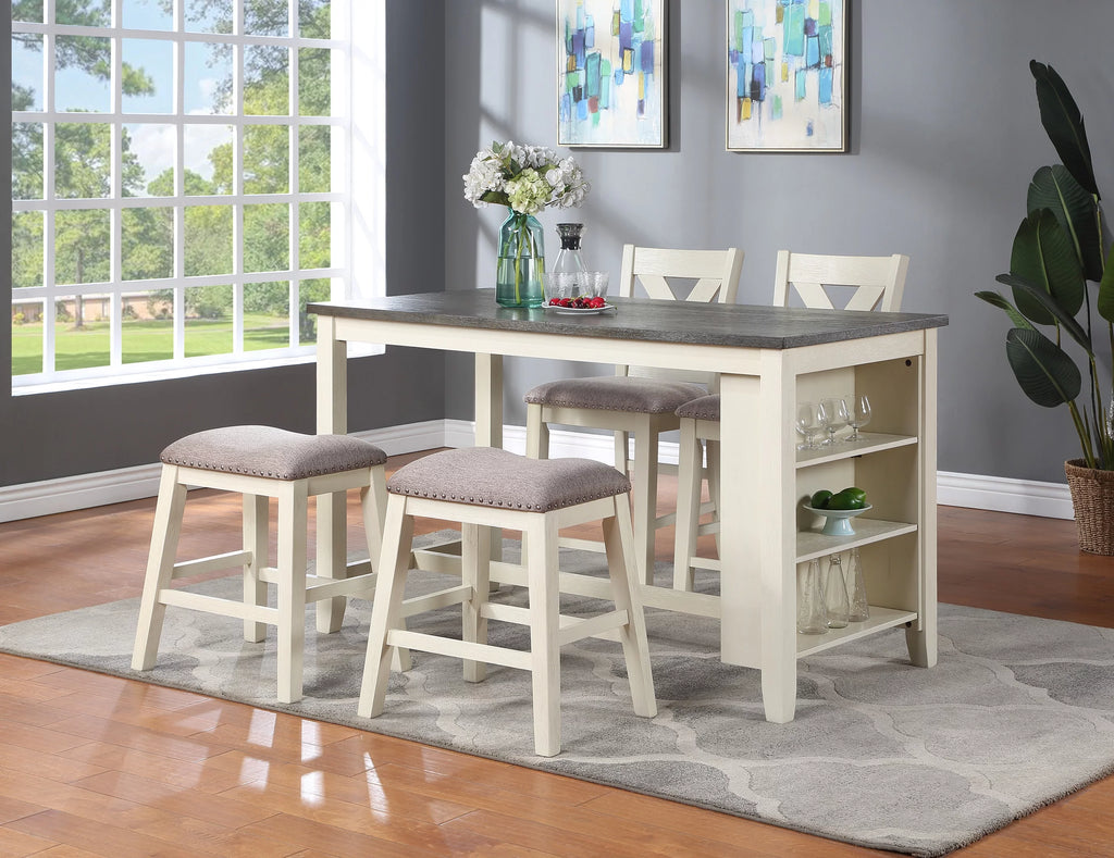 5 Pc Counter Height Dining Table with Storage Shelves N4206