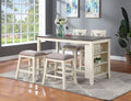 5 Pc Counter Height Dining Table with Storage Shelves N4206