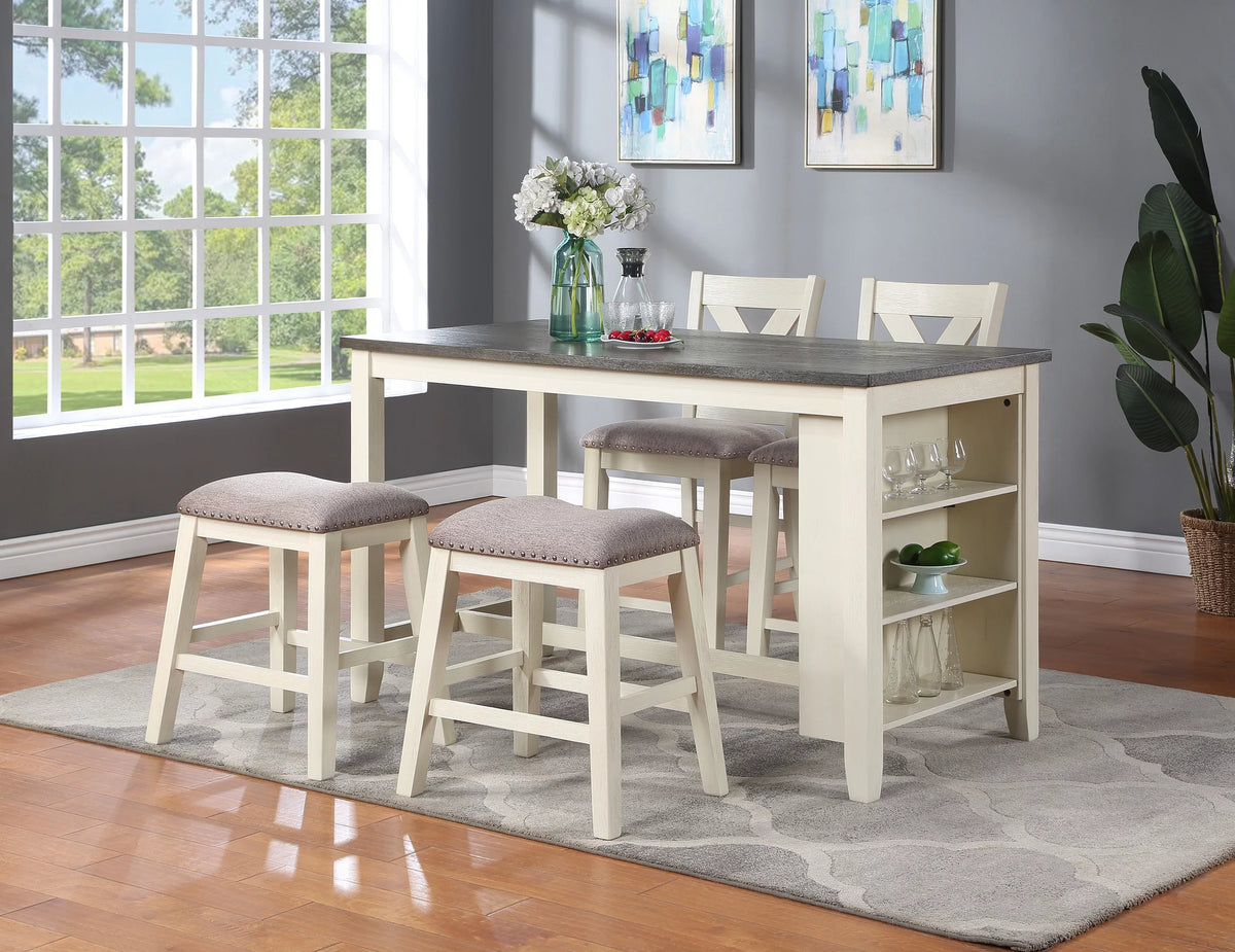 5 Pc Counter Height Dining Table with Storage Shelves N4206