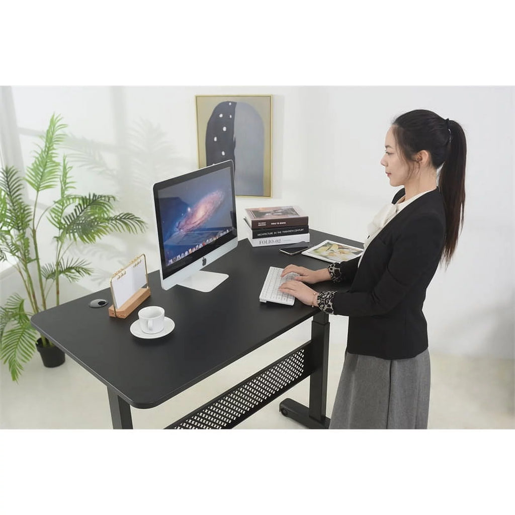 55" Black Metal and Wood Adjustable Desk J985308