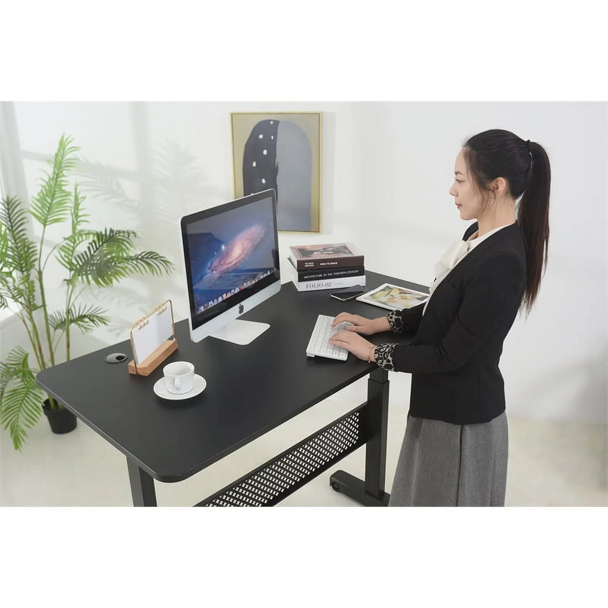 55" Black Metal and Wood Adjustable Desk J985308