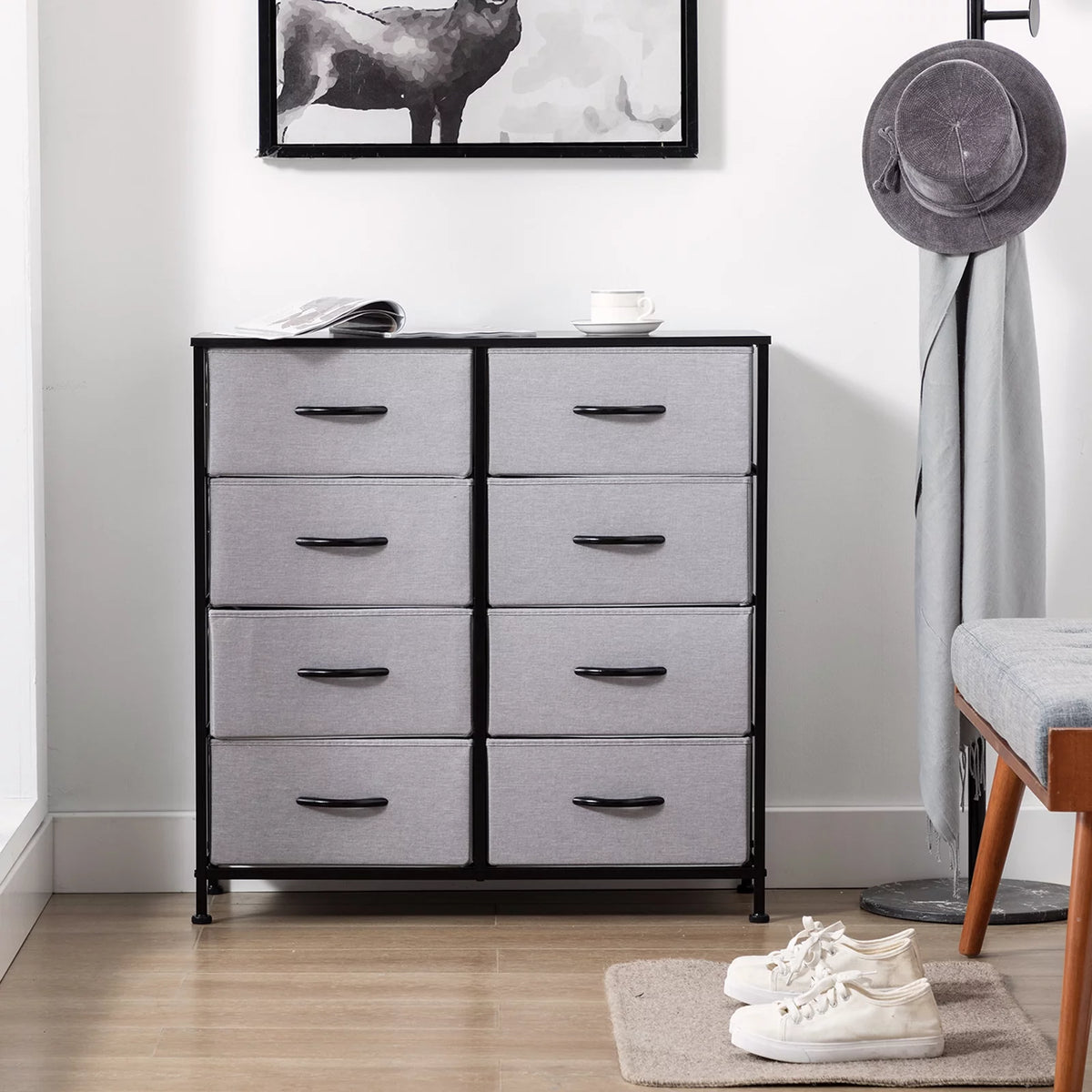 Black 8 Drawer Fabric Dresser C22638