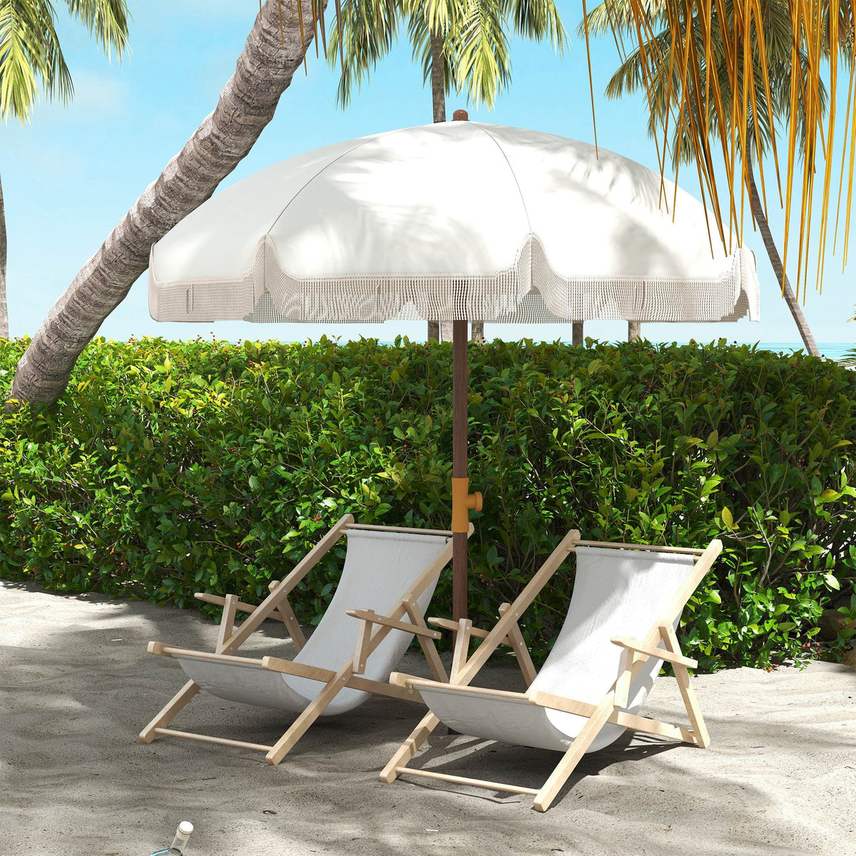 White Ruffled Beach Umbrella with Carry Bag X563