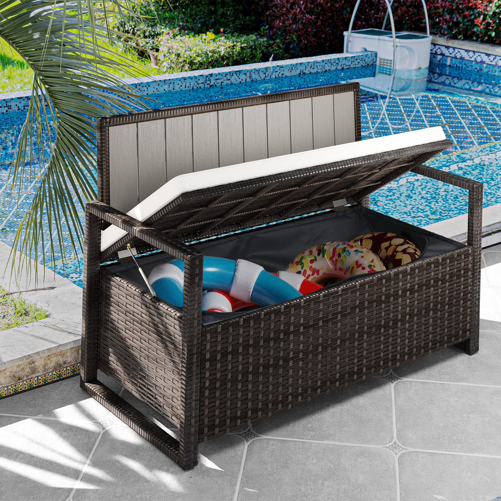 Brown Wicker Outdoor Storage Bench Loveseat U29837
