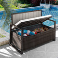 Brown Wicker Outdoor Storage Bench Loveseat U29837