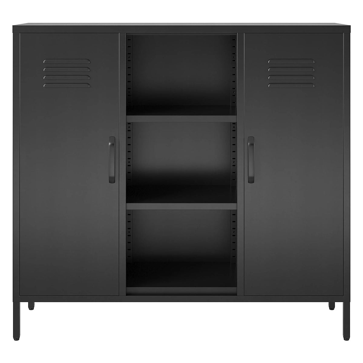 2 Door Metal Locker Accent Storage Cabinet with Bookcase, Black X66080