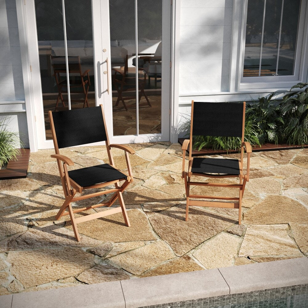 2PK Acacia Wood and Mesh Folding Bistro Armchairs C809431