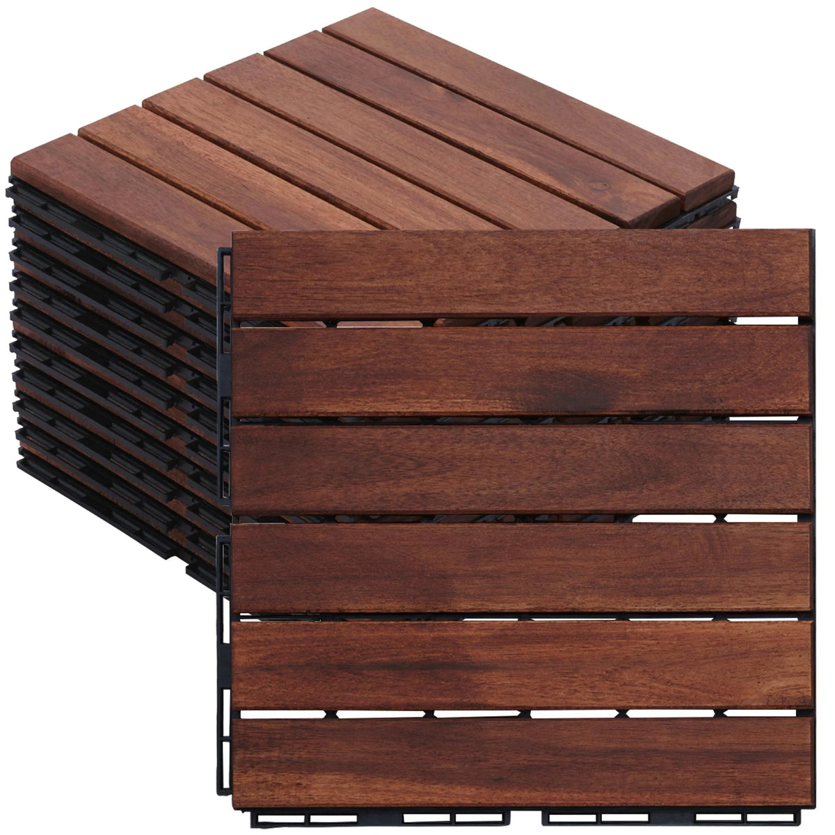 Pack of 20 12"x12" Interlocking Acacia Wood Deck Tiles N3732