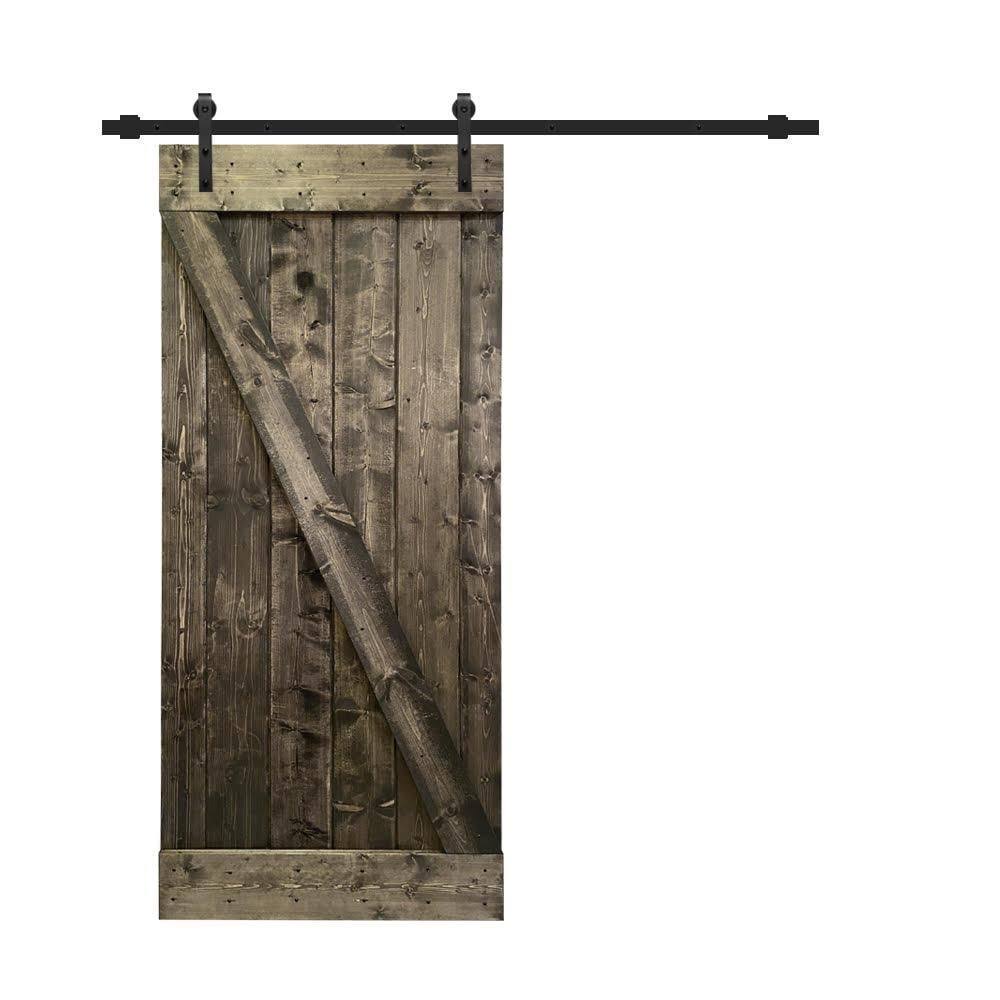 Espresso Stained Solid Knotty Pine Wood Interior Sliding Barn Door with Sliding Hardware Kit R688113
