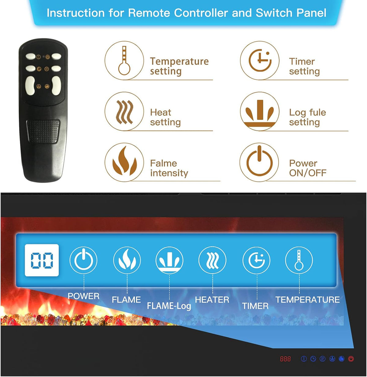 Recessed and Wall Mounted Electric Fireplace Insert with Remote K998252