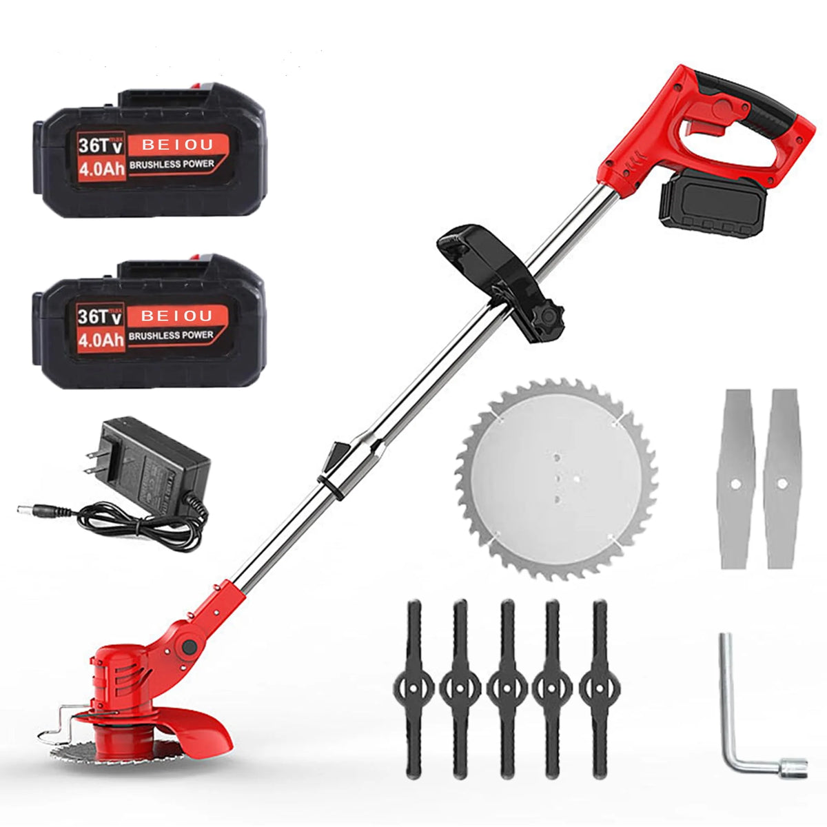 Cordless Electric Grass Trimmer with 3 Types Blades 2 Batteries W35475
