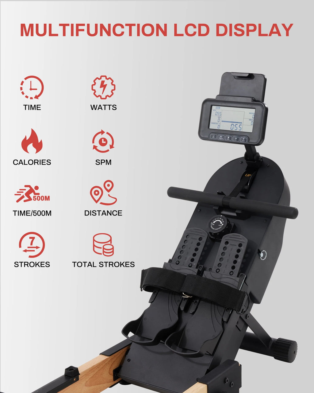 Wooden Magnetic Rower Machine with 16 Levels of Resistance S2803