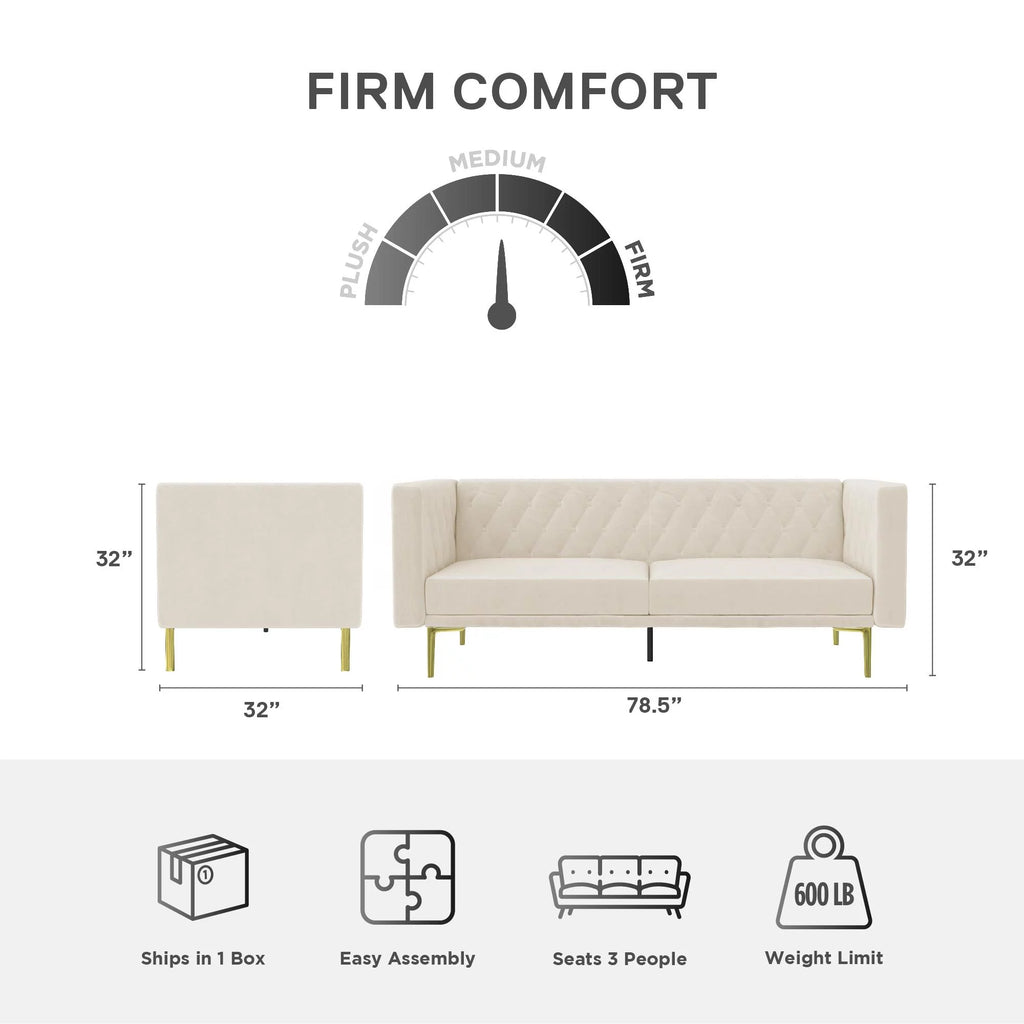 Ivory Velvet Sofa with Gold Finish Metal Legs D525