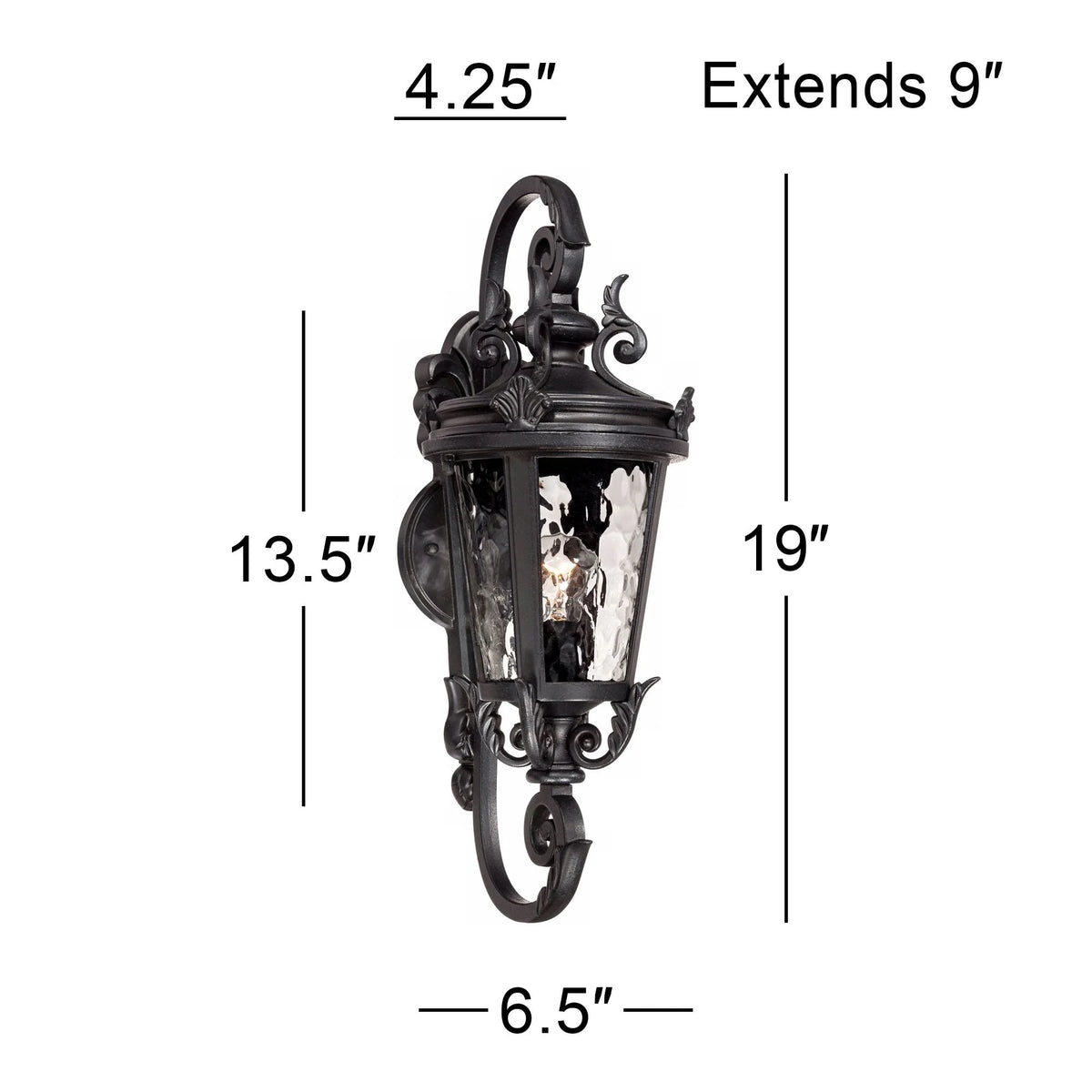 Black 19" Clear Hammered Glass Outdoor Wall Light Fixture N94230