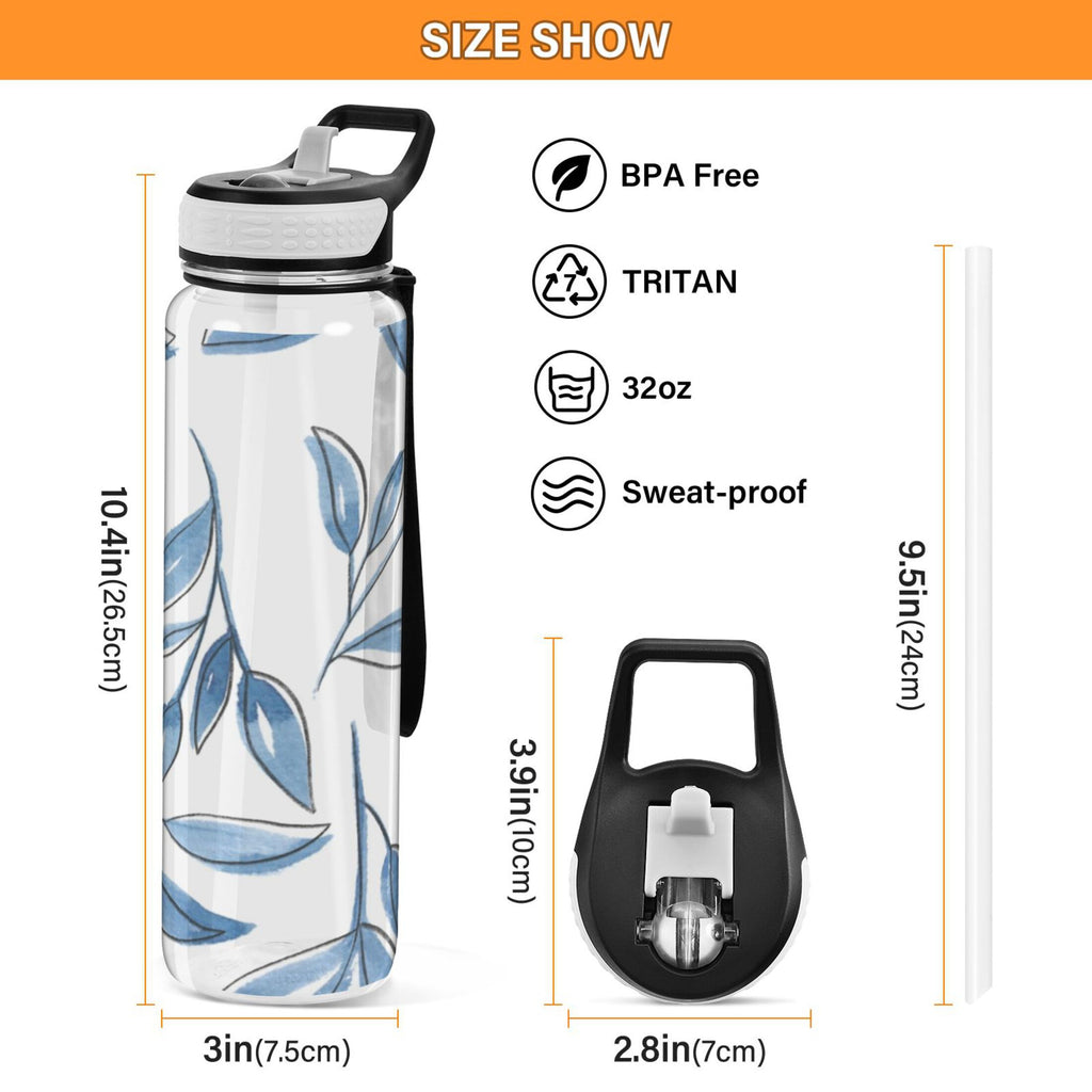 Blue Leaves 32oz Tritan Leakproof Sports Bottle with Straw Z9039