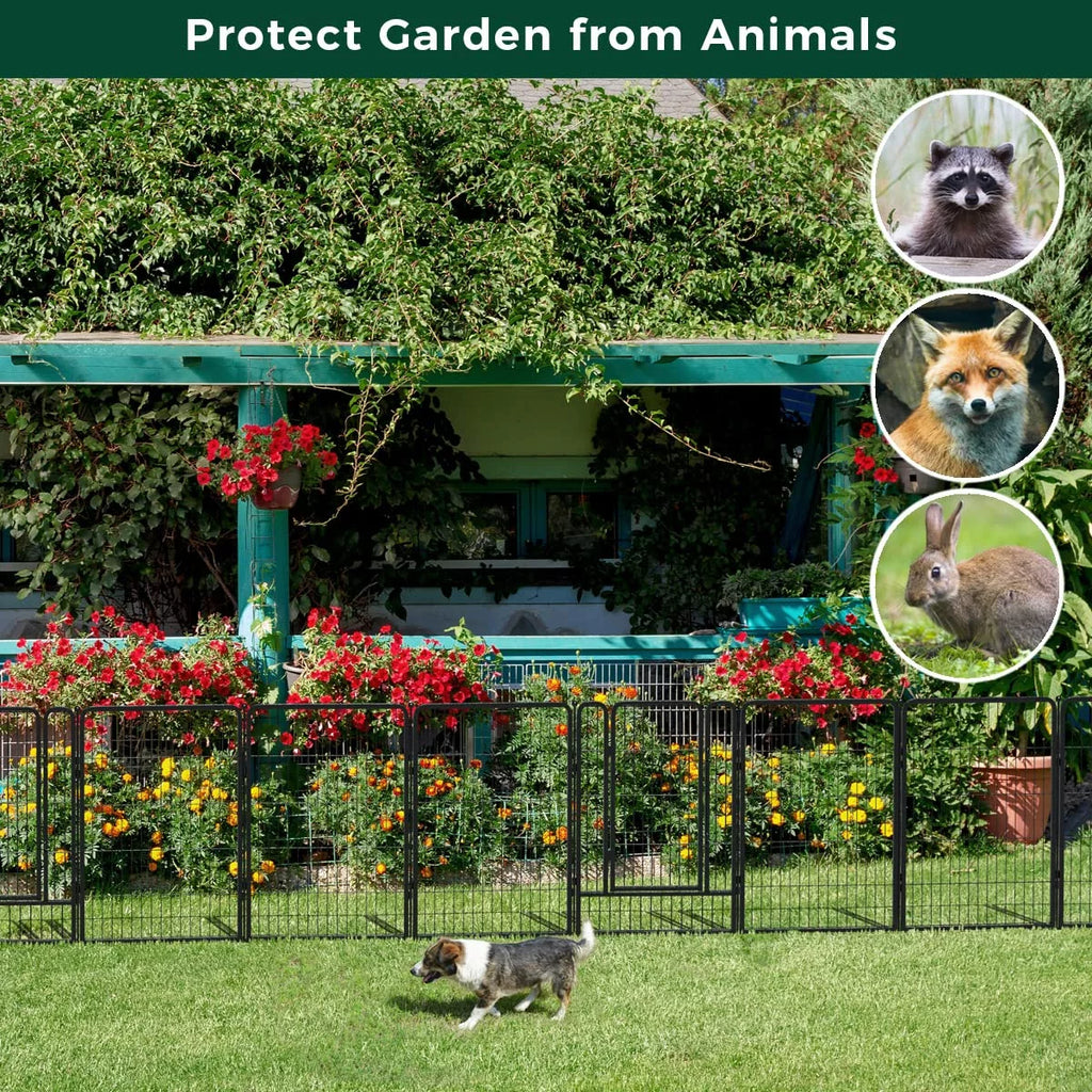32 Panels 72ft L×40in H Black Metal Garden Fence with 2 Gates Q425