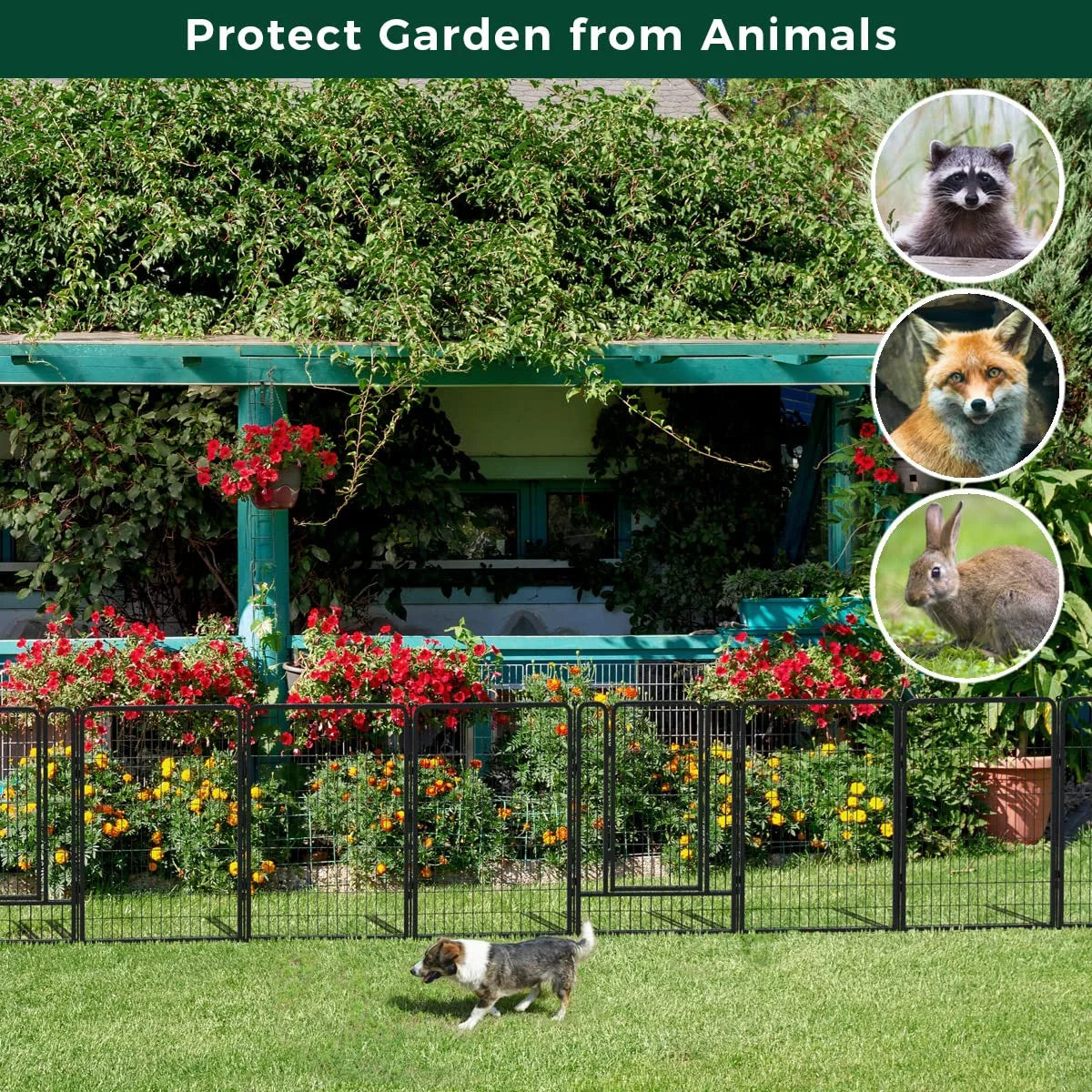 32 Panels 72ft L×40in H Black Metal Garden Fence with 2 Gates Q425