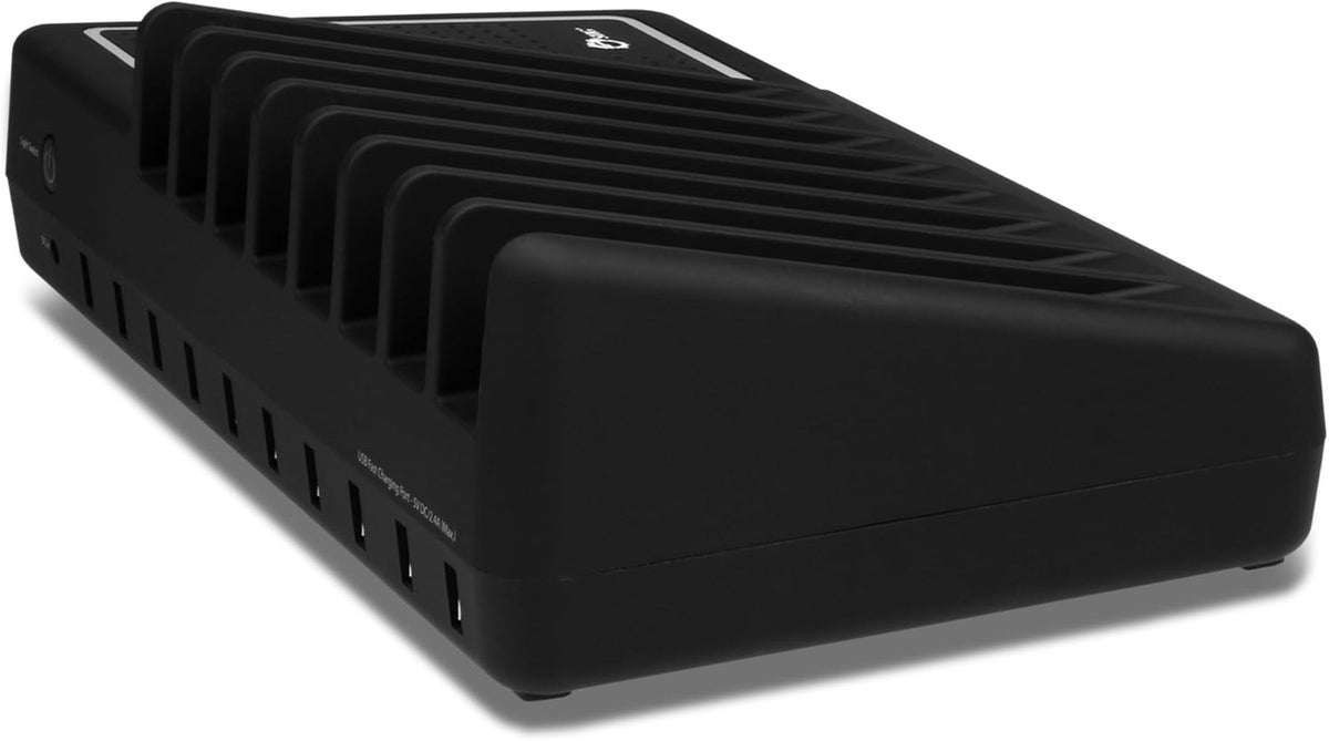90W 10-Port USB Charging Station with Non-Slip Padded Deck and LED Ambient Light, Black, Pack of 2 D76236