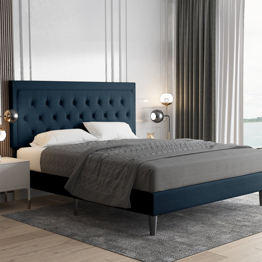 Queen Size Upholstered Platform Bed with Adjustable Headboard D391090