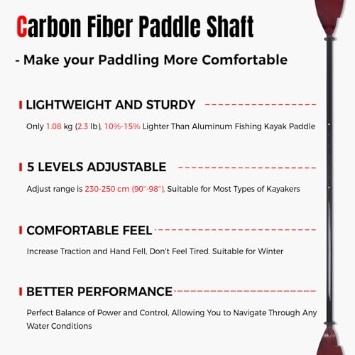 Carbon Fiber Shaft Plastic Blade Adjustable Kayak Paddles L6359