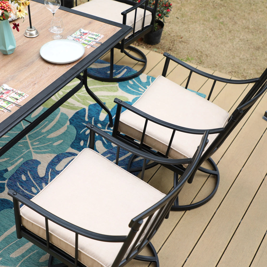 7-Piece Outdoor Dining Set with Faux Wood Table and Swivel Cushioned Chairs J400