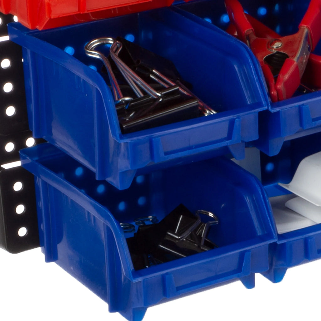 Wall-Mounted Garage Storage Bins 30-Compartment Black Red Blue K839593