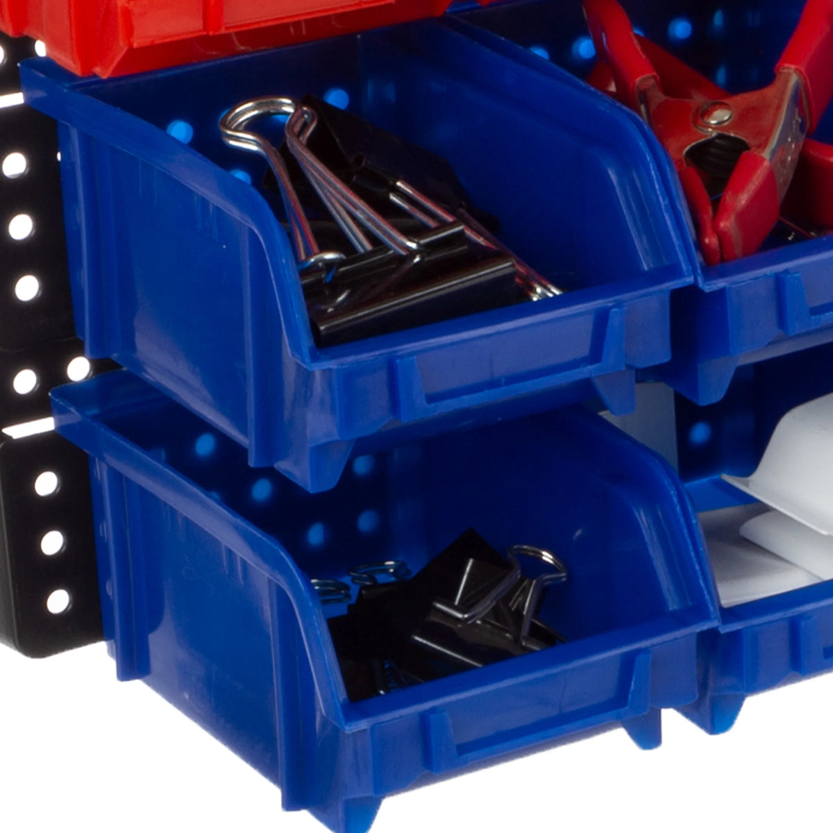 Wall-Mounted Garage Storage Bins 30-Compartment Black Red Blue K839593