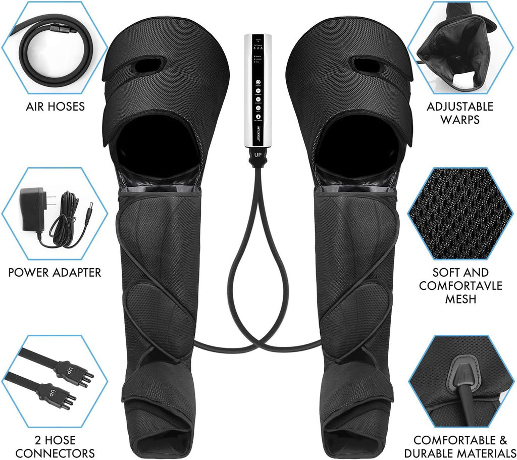 Leg Air Compression Massager with Portable Handheld Controller, 3 Modes & 3 Intensities (Black) U4213