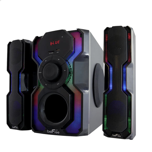 2.1 Channel Bluetooth Wired Speaker Stereo System with LED Lights, FM Radio, USB & SD Inputs - Black & Silver D345