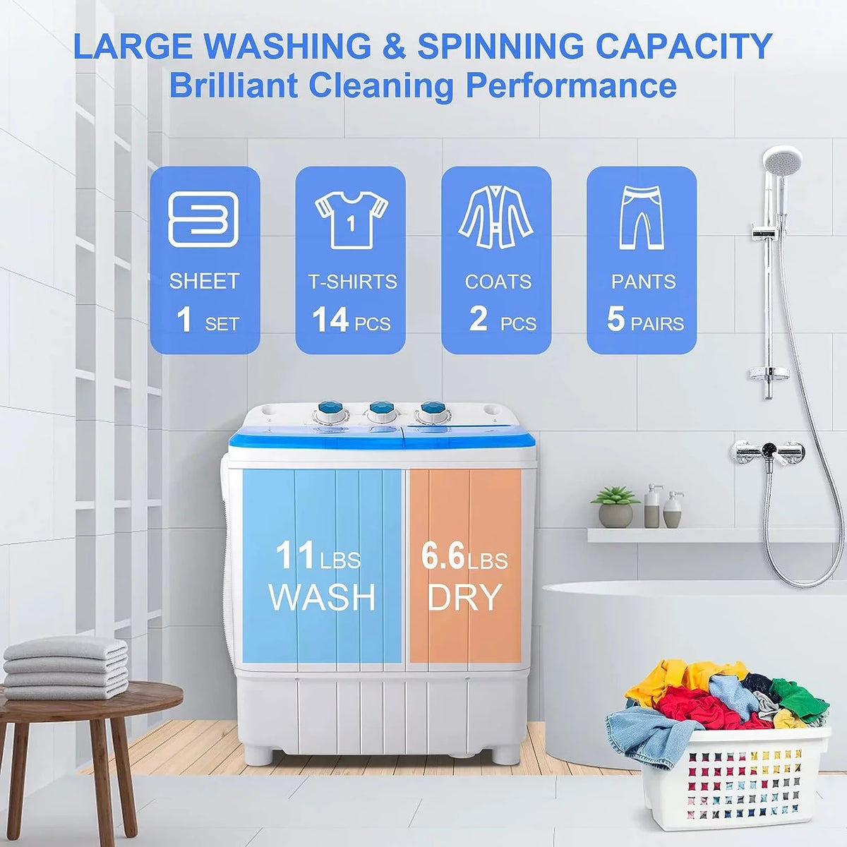 11lbs Washer & 6.6lbs Spin Dryer Combo Washing Machine Z971284