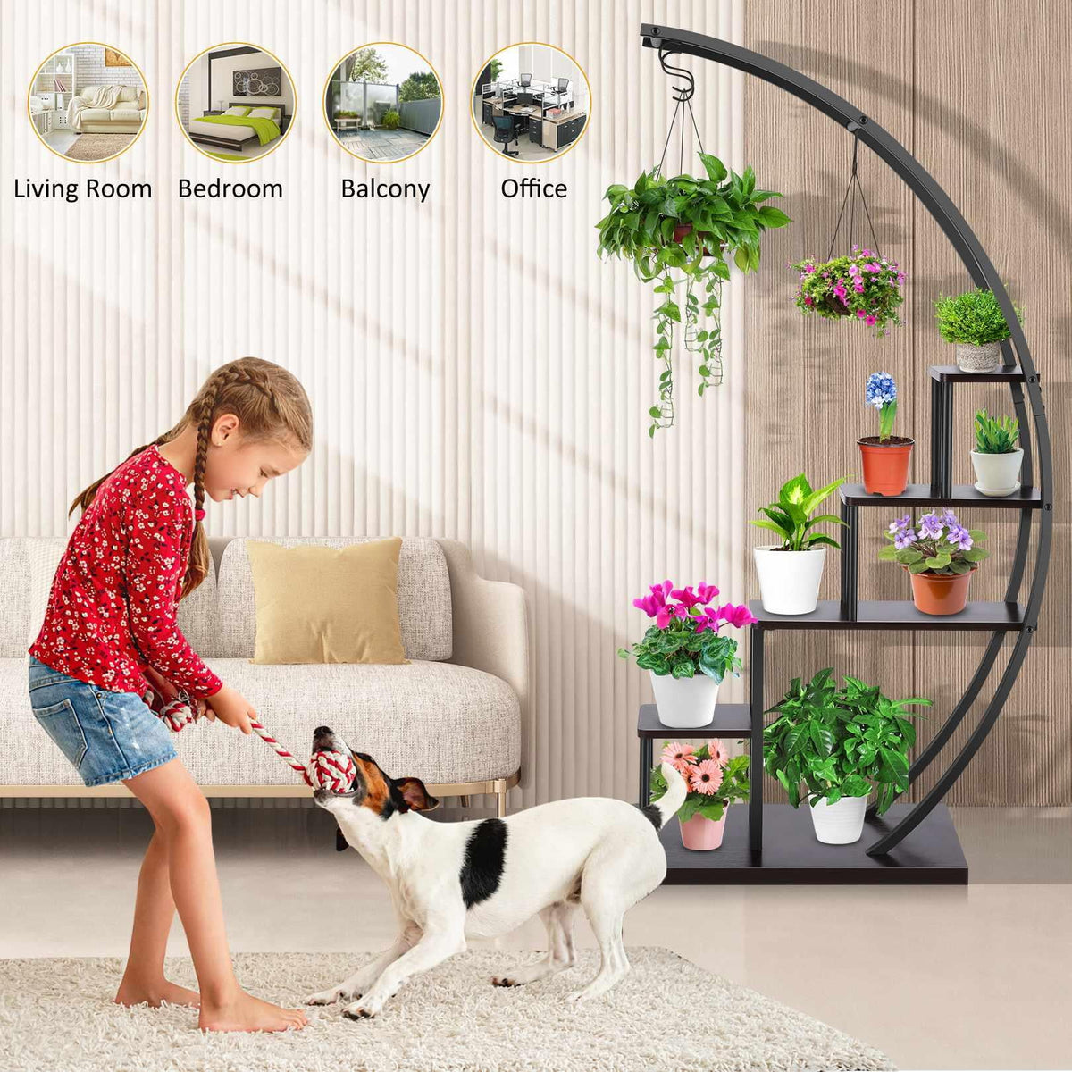5 Tier Half Moon Shape Plant Stand with Hanging Hook V944822