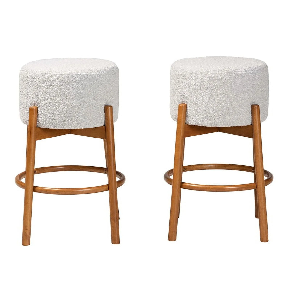 Light Gray Fabric and Brown Wood 2-Piece Bar Stool Set M90703