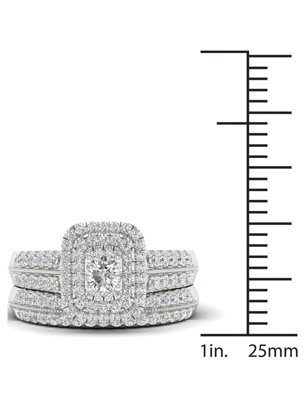 1ct Diamond 14K White Gold Halo Engagement Ring Set M613