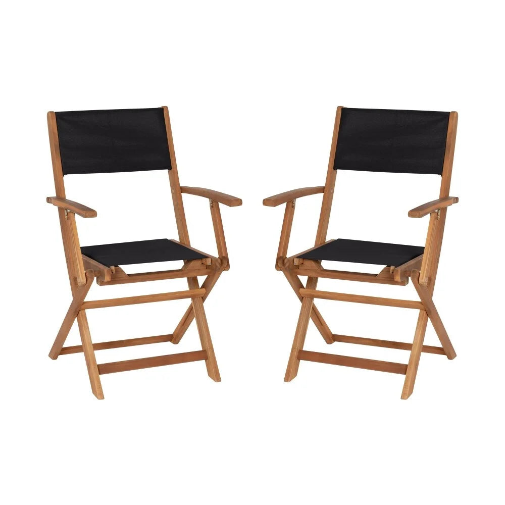 2PK Acacia Wood and Mesh Folding Bistro Armchairs C809431