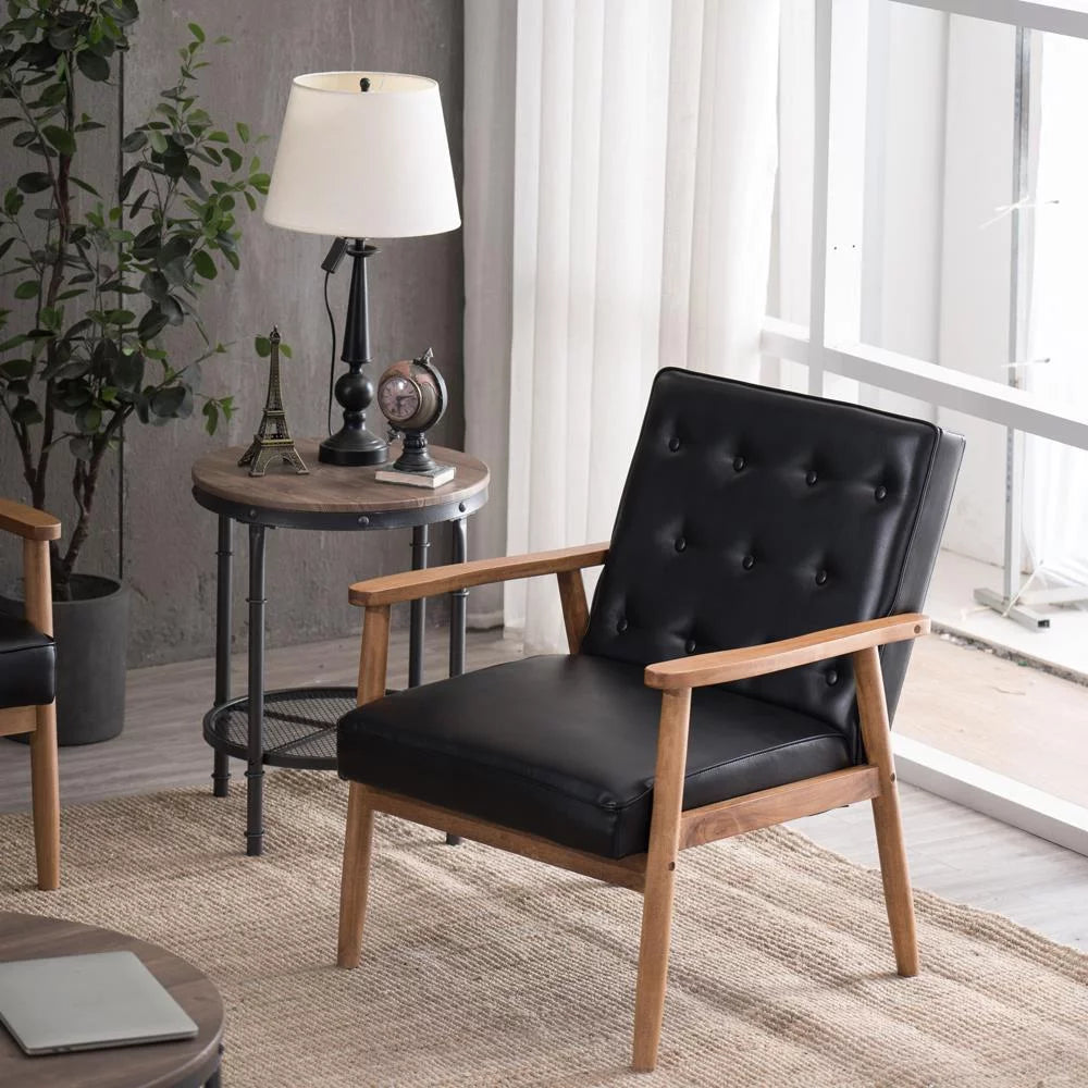 Black Fabric Upholstered Wooden Accent Chair Y71734