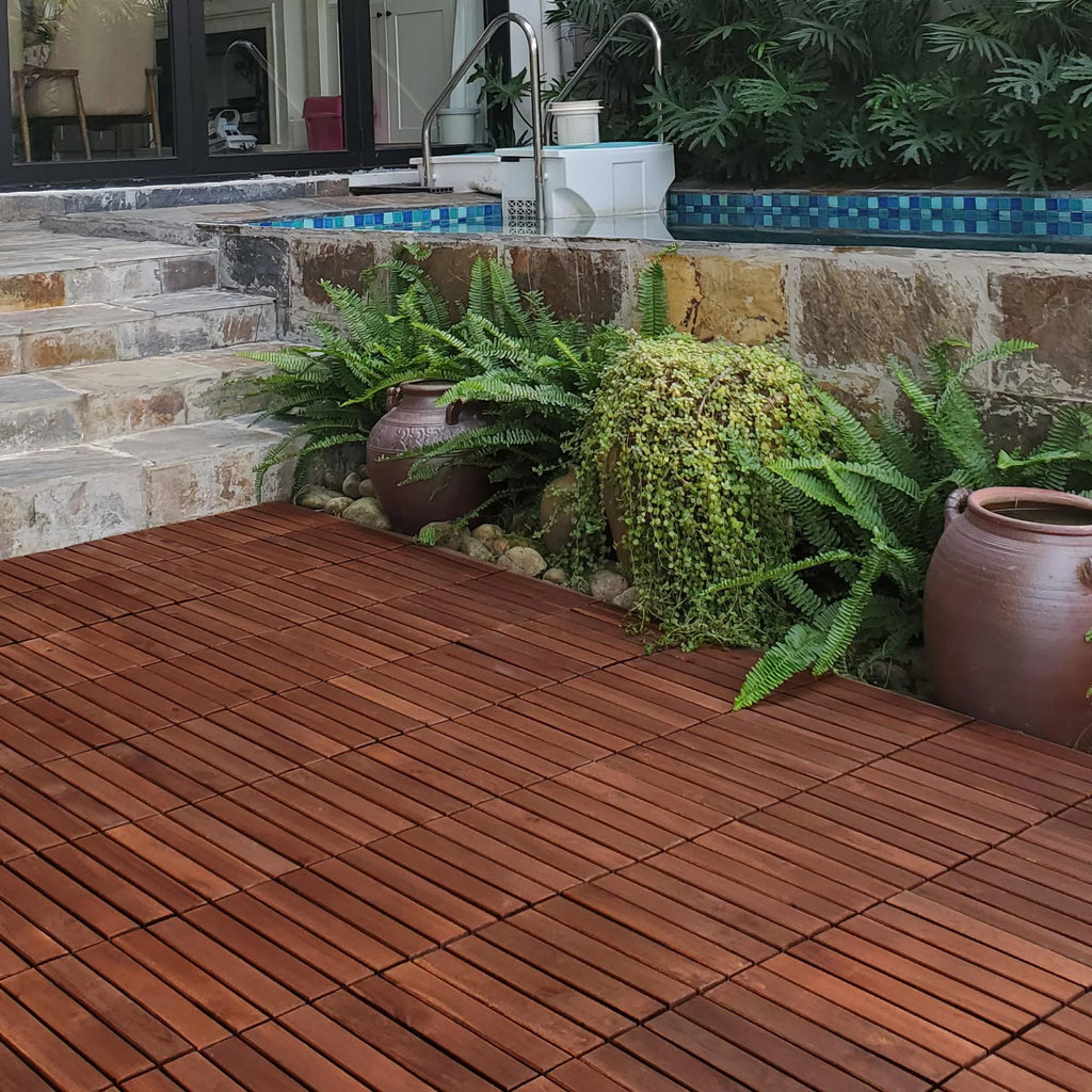 Pack of 20 12"x12" Interlocking Acacia Wood Deck Tiles N3732