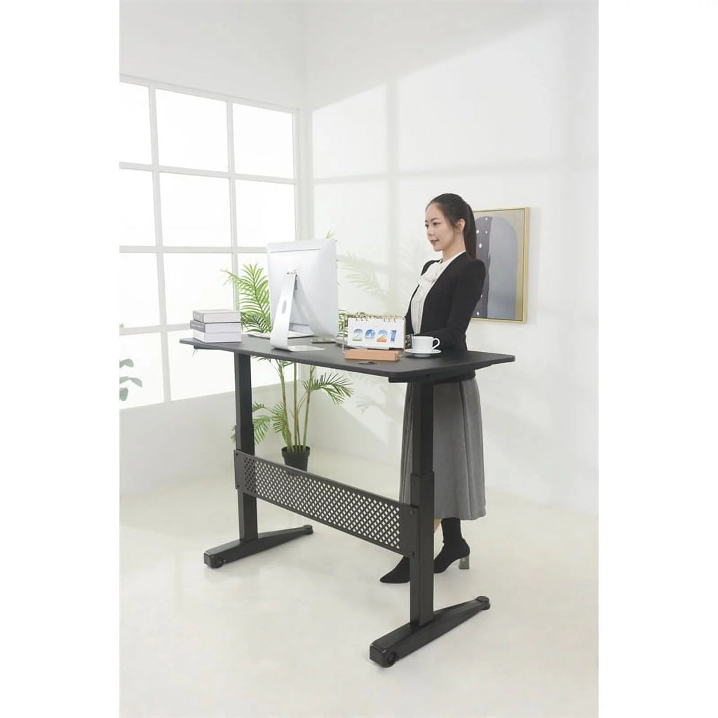 55" Black Metal and Wood Adjustable Desk J985308