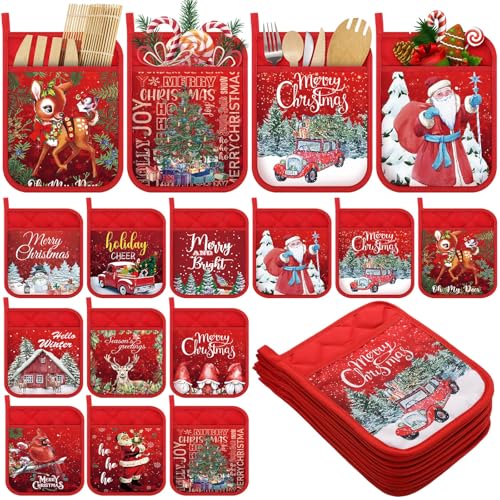 12 Pcs Christmas Pot Holders with Pocket Y958551