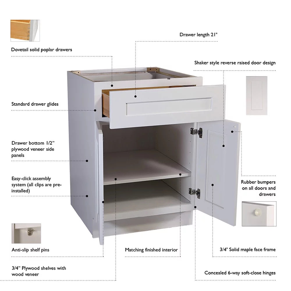 White Shaker Base Kitchen Cabinet 36x34.5x24 I487