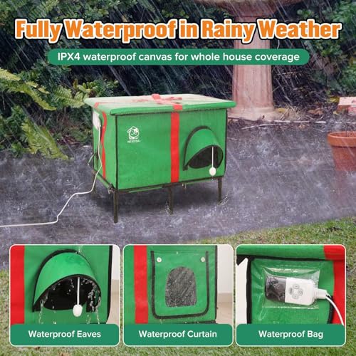 Weatherproof Insulated Outdoor Cat House with Heated Pad and Cooling Pad R975