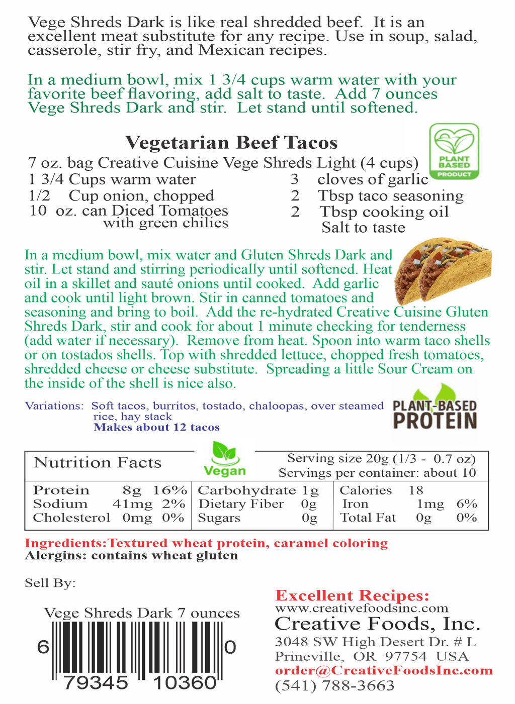 Shredded Dark Veggie Meat 6-7 oz C5460