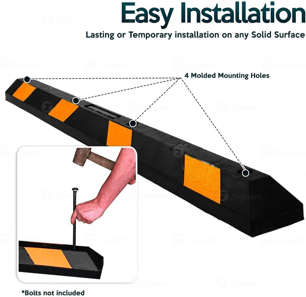2 Pc Heavy Duty Rubber Parking Curb with Yellow Reflective Tape M26753