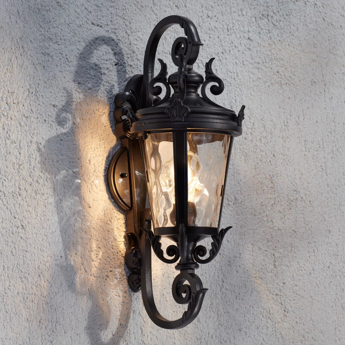 Black 19" Clear Hammered Glass Outdoor Wall Light Fixture N94230