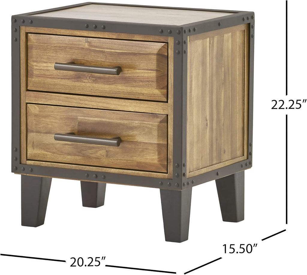 Natural Stained Acacia Wood Two Drawer Night Stand T813919