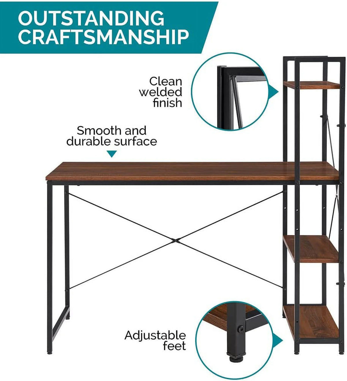 Brown Computer Desk with Shelves X679696