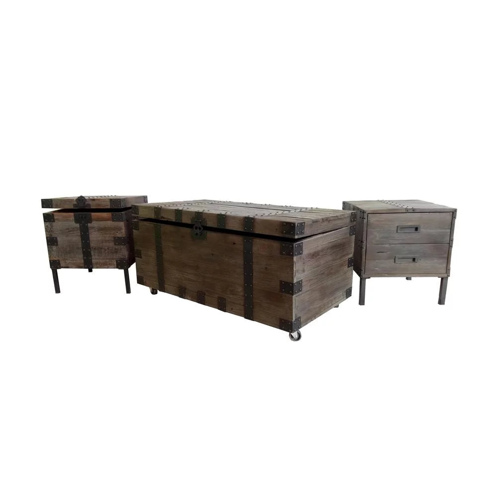 Reclaim Wood and Black Metal Coffee Table and Two End Tables E9935