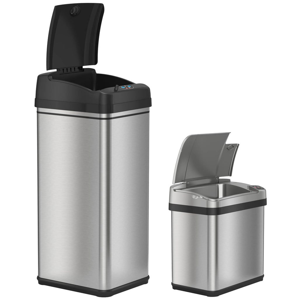 13 Gallon and 2.5 Gallon Stainless Steel Sensor Trash Cans Set of 2 M149958